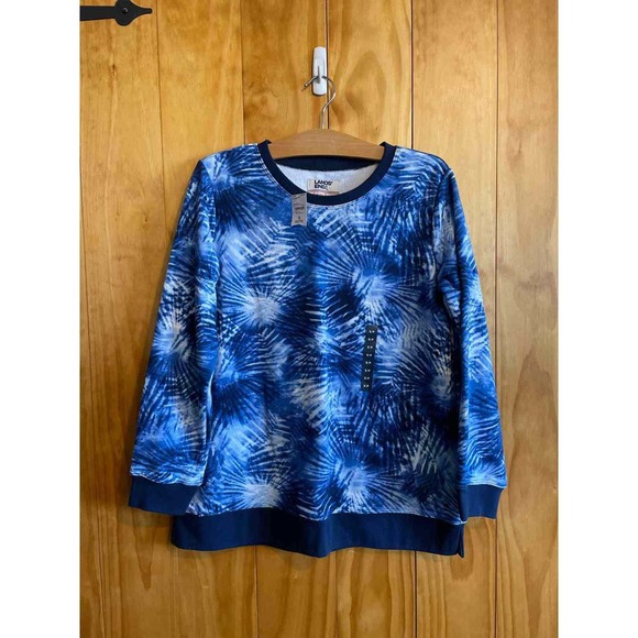 Size PS Lands End Blue Print Women's Sweater & Sweatshirt - Picture 1 of 3